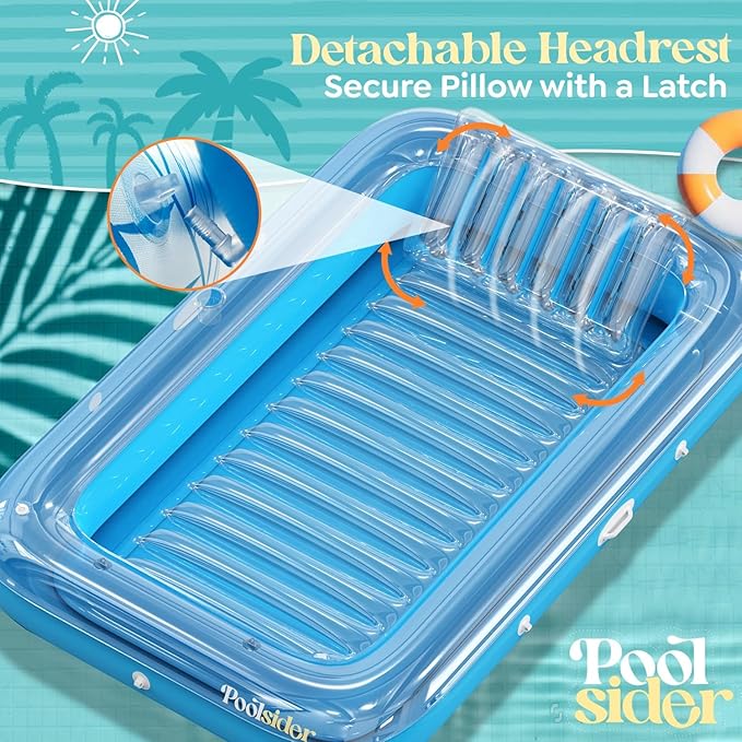 Premium Inflatable Tanning Pool Lounger | Inflatable Tanning Bed for Adults - 4 in 1 Multipurpose Suntan Tub | Pool Floats Adults, Inflatable Pool Float | Tanning Float - Sunbathing Pool Raft