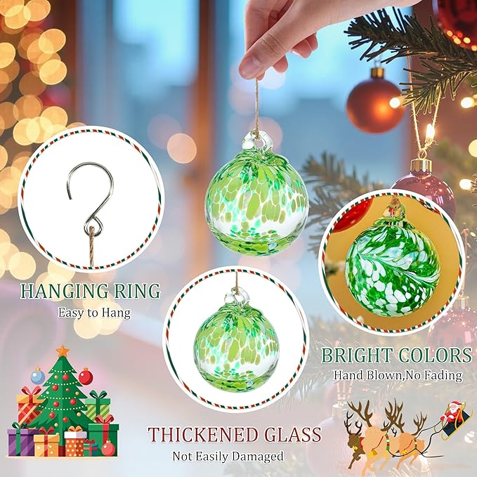 Hand Blown Glass Gazing Balls for Garden Hanging Friendship Balls Christmas Ball Ornaments for Xmas Tree Decoration (Green - B)