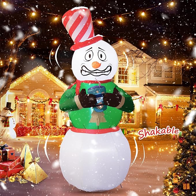 Elegear Christmas Inflatables Outdoor Decorations, 6FT Animated Shivering Snowman Inflatable Built-in LEDs Christmas Blow Up Yard Decorations Lighted Snowman for Xmas Party Indoor Outdoor Decoration