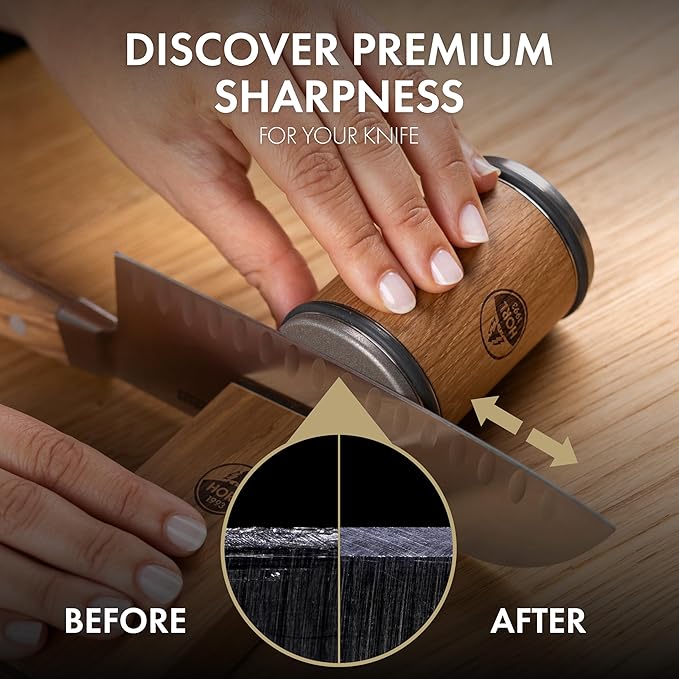 HORL 2 Oak Rolling Knife Sharpener Engineered in Germany for Straight Edge and Premium Stone Set for sharpening