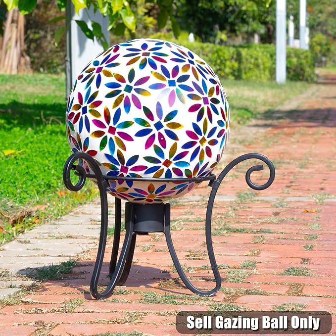 VCUTEKA Gazing Ball, Glass Mosaic Gazing Balls Sphere for Garden Lawn Outdoor Ornament Yard Decorative, 10-Inch, Multicolor
