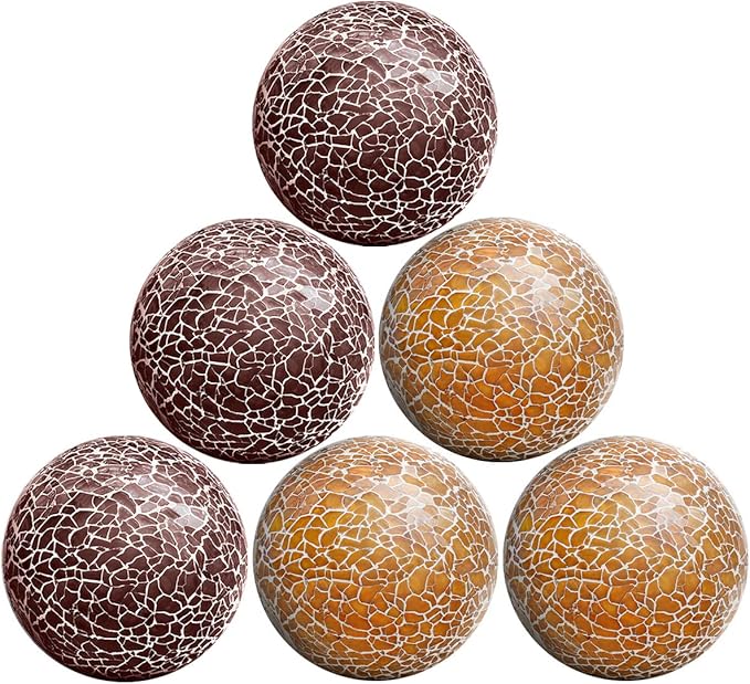 6 PCS 2.5inch Round Glass Mosaic Sphere Balls Set Living Room Table Bowls Vases Home Centerpieces Decorative Orbs Christmas Thanksgiving Wedding Party