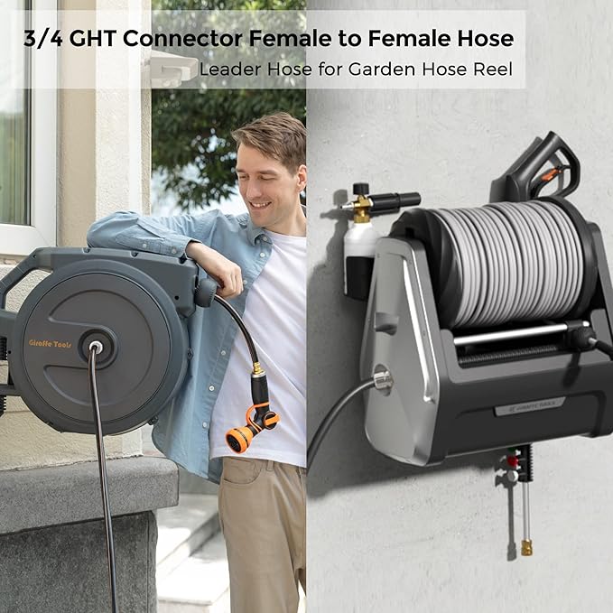 Giraffe Tools Leader Hose 8ft x 5/8", Custom Length, Heavy Duty, No Kink, Flexible, Rubber Garden Hose, Leakproof Water Hose with Female to Female Fittings, 600 Burst PSI