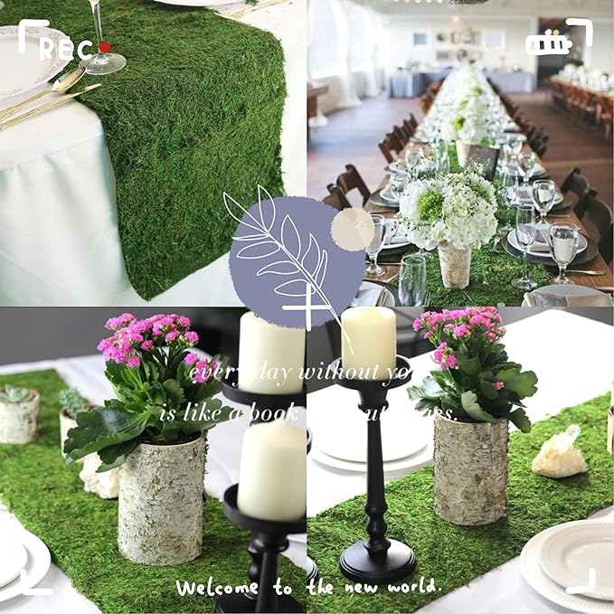 Byher Dried Moss Table Runner for Party Garden Decoration , Dark Green (30cm X 92cm ( 12" x 36" ))