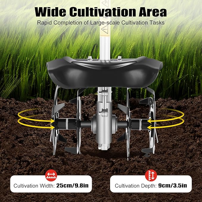 2-Stroke 42.7cc Gas Powered Trimmer, Grass Pruner Rototiller, Gasoline Engine Trimmer Machine Handheld Efficient Trimming Tools