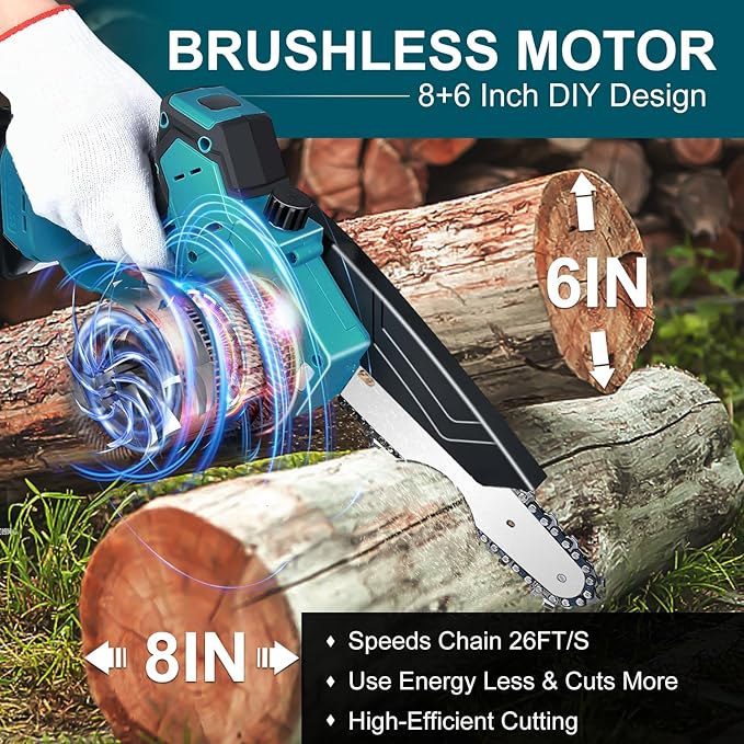 Cordless Mini Chainsaw 8+6 Inch for Makita 18V LXT (No Battery), Brushless Portable Electric Chain Saw Tool for Makita, Small Handheld Chainsaw for Pruning Shear Branch Wood Cutting Tree Trimming