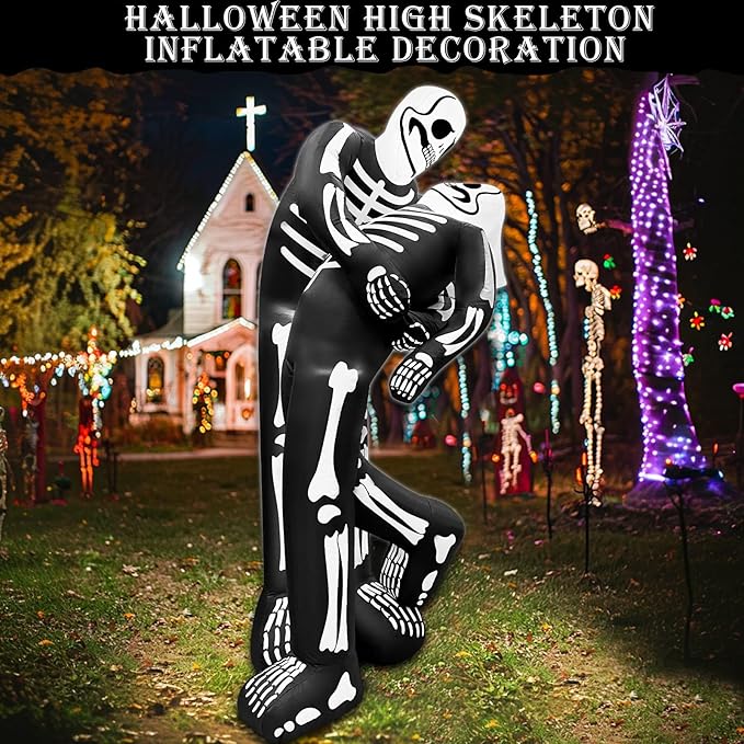 6 Ft Halloween Inflatable Outdoor Decoration, Skeleton Blow up LoveBugs Embrace Kiss Built in LED Lights, Halloween Skeleton Lover Decor for Yard Garden Lawn