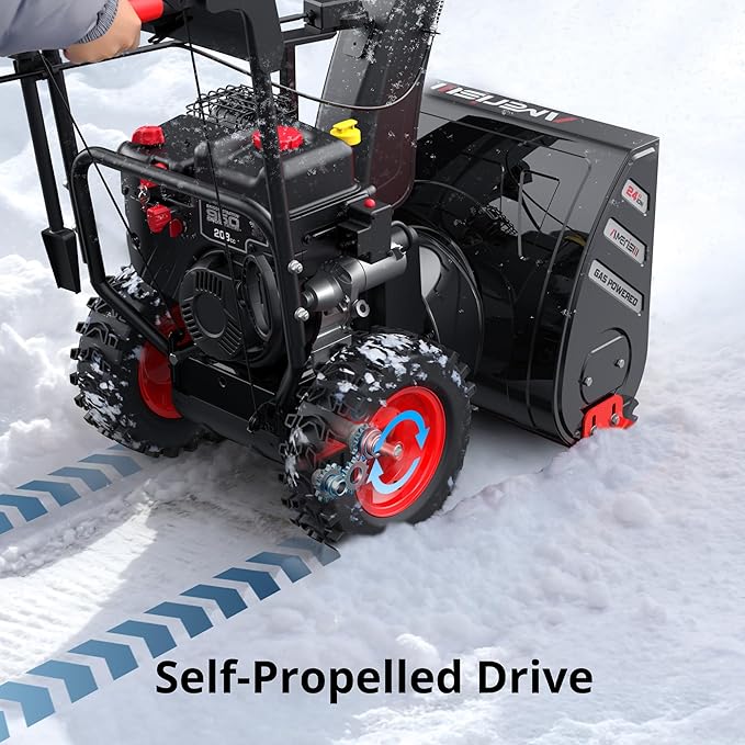 24-Inch 212cc 2-Stage Self-Propelled Gas Snow Blower with Electric & Recoil Start, Heated Handles, LED Light, 180° Rotating Chute, 13" Tires, Heavy-Duty Snow Thrower for Driveways & Sidewalks