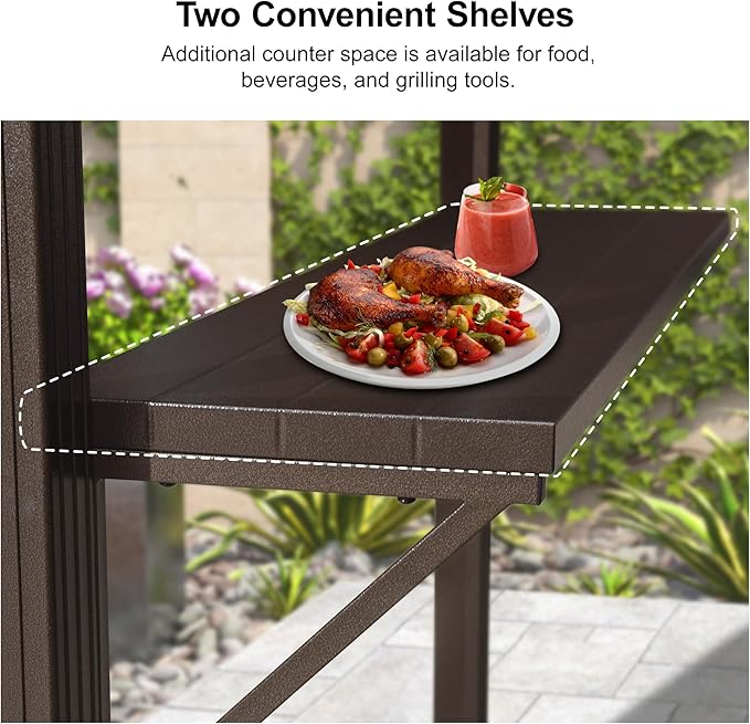 PURPLE LEAF 6' X 8' Hardtop Grill Gazebo for Patio Permanent Metal Roof with 2 Side Shelves Deck Yard Tent Aluminum Garden Outside Sun Shade Outdoor BBQ Canopy