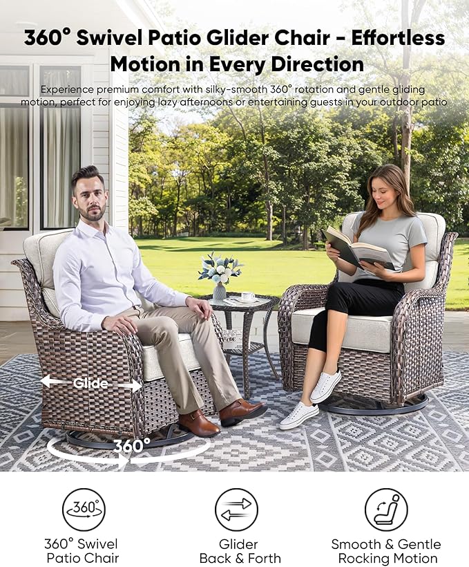 HUMMUH Wicker Patio Furniture Set 6 Inch Thick Cushion Outdoor Swivel Rocker Patio Chairs with Deep Seat Sofa 6PCS Outdoor Furniture Set for Porch Garden Deck