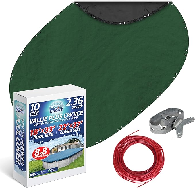Winter Swimming Pool Cover for 18 ft x 33 ft Aboveground Oval Pool Size, Value Plus Choice Series, Solid Material, Color - Evergreen, Pool Cover Choice 321833-4CHOICE