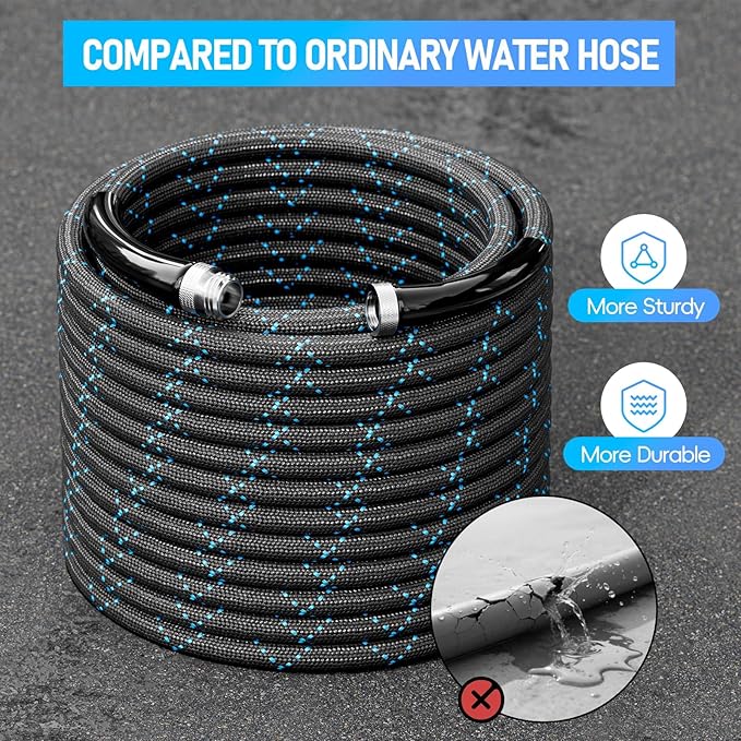 SPECILITE Garden Hose 50ft, 3-Layer Flexible Water Hose with 8 Pattern Spray Nozzle, Non-Expanding & Lightweight Stainless Steel Hose for Yard, Lawn, Outdoor-Leak Proof, No-kink & Tangle-free
