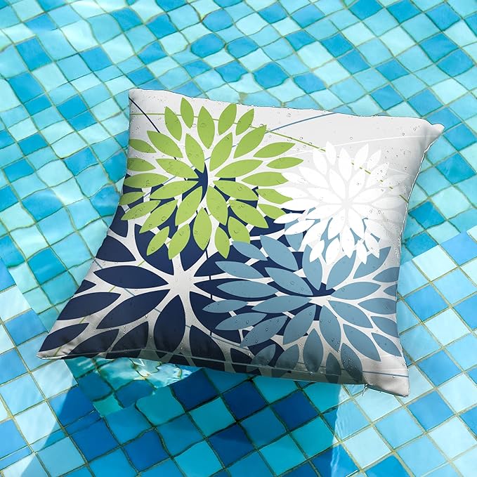 DFXSZ Outdoor Throw Pillow Covers 22x22 Inch Set of 2 Waterproof Spring Summer Geometric Elegant Blue Green Outdoor Pillow Covers for Patio Funiture Garden Couch 158Y22