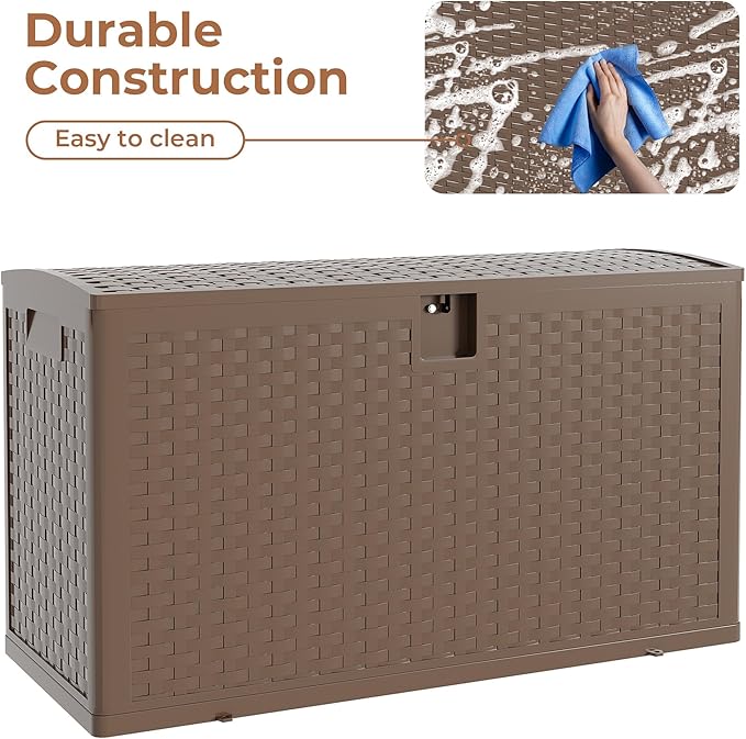99 Gallon Outdoor Storage Box, Lockable Resin Deck Box Indoor and Outdoor Use, Waterproof Patio Deck Storage Box For Package Delivery, Furniture Cushions, Garden Tools, Pool Accessories