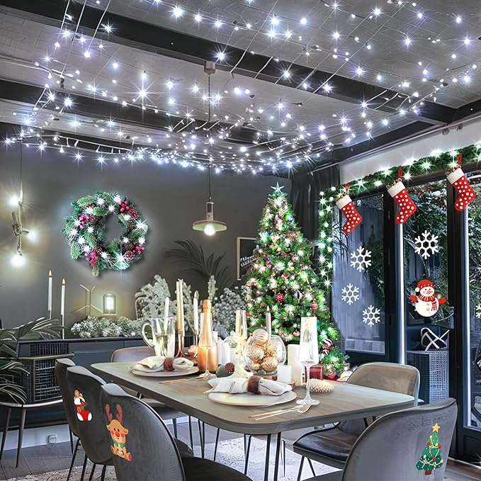 KNONEW Christmas String Lights Indoor Plug in,50FT 150LED Outdoor Waterproof Fairy Lights,8 Lighting Modes,Timer Memory Function for Bedroom Patio Balcony Party (Cool White)