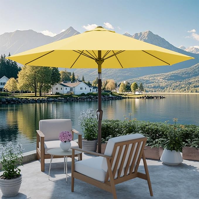 PatioKingdom Auto-Tilt 9FT Patio Umbrella Outdoor with 8 Sturdy Fiberglass Ribs,Market Table Umbrella for Pool,Backyard,Deck and Garden