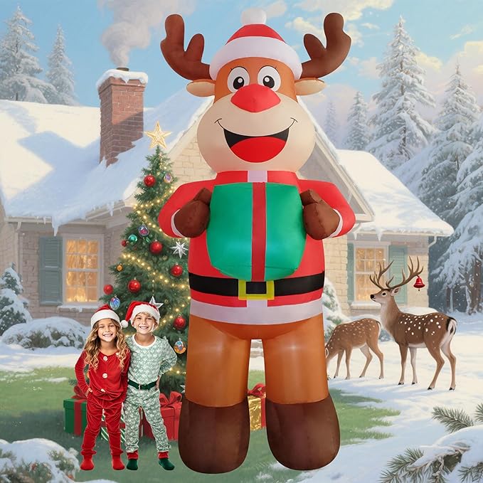 12ft Christmas Inflatable Yard Decor Build-in LED Outdoor Blow up Christmas Decorations for Yard/Lawn/Garden (12ft Reindeer)