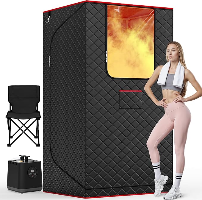 Manastin Upgraded Portable Steam Sauna for Home, Sauna Tent with 3L/1200W Steamer, XL Foldable and Remote Control, 99-Min Timer & 15 Power Levels, 2.6' x 2.6' x 5.9' Detox Spa for Relaxation,Black