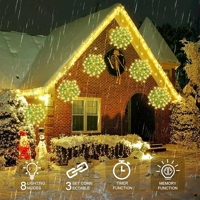 Christmas String Lights Outdoors,4 Pack 7.98" Sphere Ball Tree Garden Globe Lights for Home, Party, Christmas, Porch Patio,Wedding, Garden,Tree Decoration with Memory Function Plug