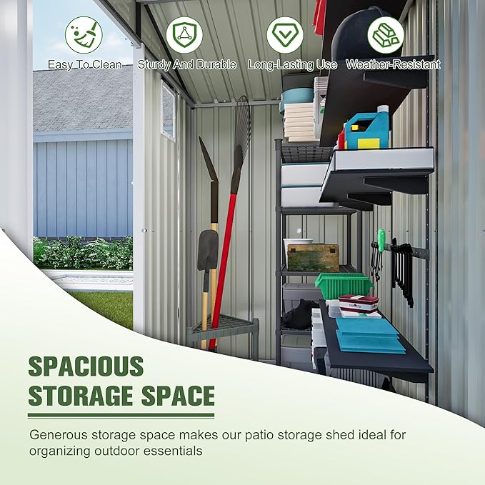 6x4 Ft Metal Outdoor Storage Shed with Window & Floor Base, 0.25mm Galvanized Steel Metal Garden Shed Waterproof with Lockable Door for Backyard, Patio, Garden, Dark Grey