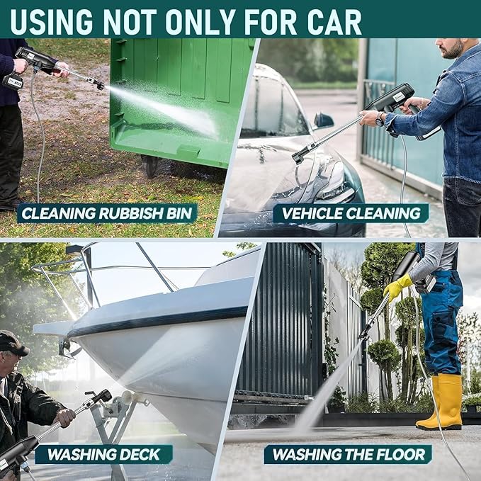 Portable Cordless Pressure Washer |3 Gear LCD Brushless|-Handheld Battery Powered Power Washer with 2 4.0AH Batteries and Fast Charger, 180° Swivel & 6-in-1 Spraying Nozzle.for Cars, Home