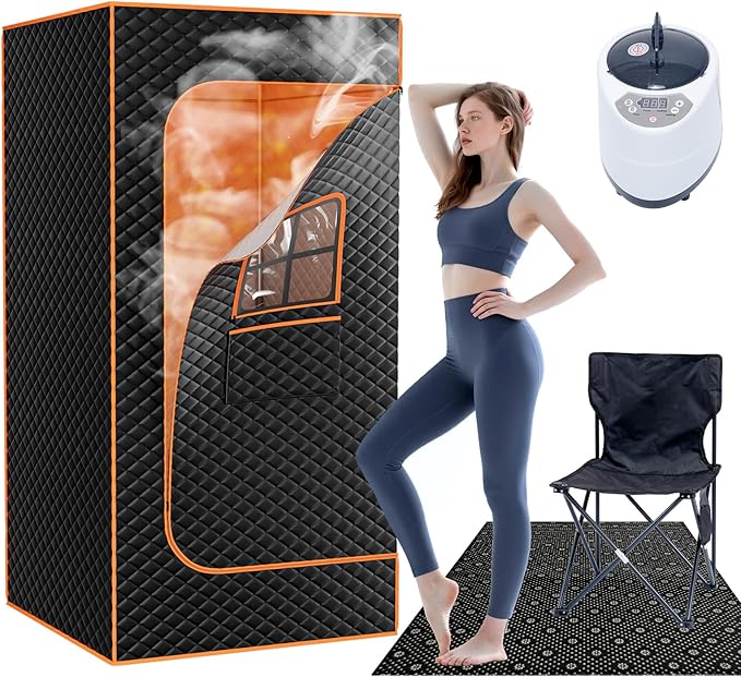 DoCred Portable Sauna for Home, Upgraded Personal Steam Sauna Box with 3L Steamer, Folding Chair, Extra Large Size Foldable Home Sauna, Full Body Sauna Tent for Relaxation Spa