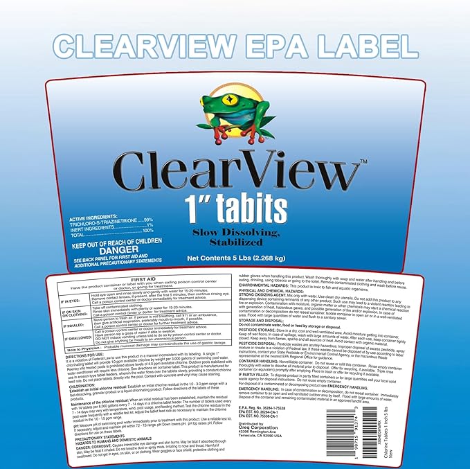 ClearView Stabilized Chlorine Tablets 1 Inch 10 Lbs for Swimming Pools, Long-Lasting 1" Chlorinating Tablets for Spa Hot Tub Chemicals Pool Chlorinating Sanitizer, 10 Pounds