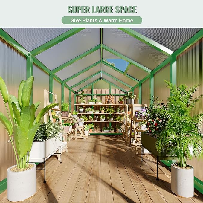 6x10 FT Greenhouse, Greenhouse for Outdoors, Polycarbonate Greenhouses with Quick Setup, Aluminum Frame and Roof Vent, Lockable Door for Backyard, Green Houses for Outside Garden Backyard, Patio