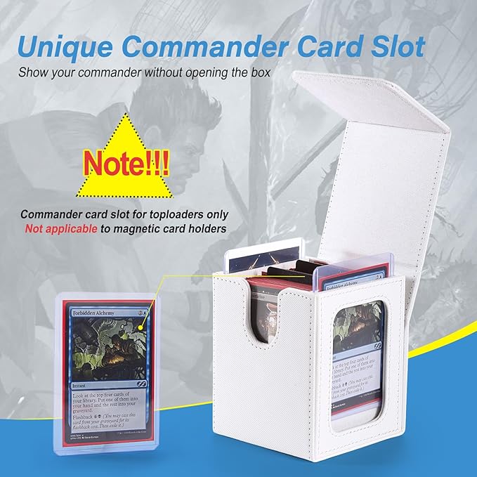 MTG Deck Box, Double Display Window MTG, Commander Deck Box Fits 120+ Single Sleeved Cards, PU Leather Magnetic Closure Card Box with 2 Dividers&2 Toploaders for TCG, CCG, White