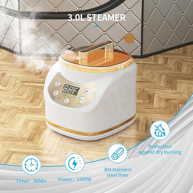 Home Steam Sauna Box, Portable Sauna for Home, Steam Sauna Tnet Full Size Single Person Sauna with 3.0L&1500W Steamer, Remote Control, Foldable Chair & RGB LED Light （Silver）