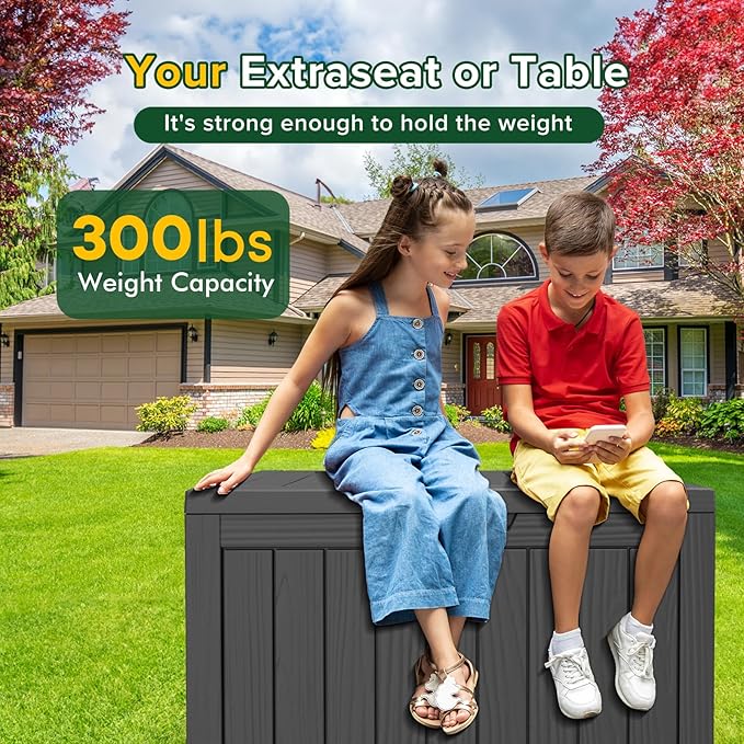 45GAL Black Outdoor Storage Deck Box with Secure Lock Hole - Weatherproof, SGS Certified UV Resistance, Suitable for Pool Toys and Patio Decor Storage, Features Sturdy Side Handles for Easy Transport
