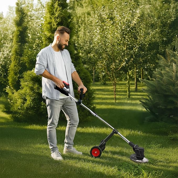 ALSO GO 21V Electric Cordless Weed Wacker, 3-in-1 Weed Eater with 2-Battery Powered, Lawn Mower/Grass Trimmer/Lawn Edger with 3 Types Blades, Stringless Grass Wacker with Wheels (2 Battery Include)