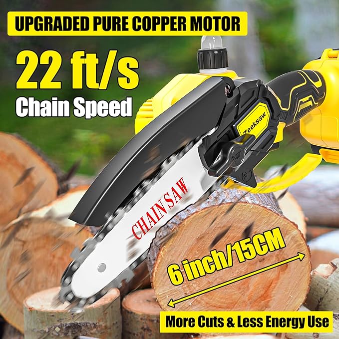Cordless Mini Chainsaw 6 Inch, Auto Oiler &Tool-Box, One-Hand Handheld Electric Portable Chainsaw, Super Power Small Chain Saws 2x2000mAh Battery Operated, Hand Saw for Tree Wood Cutting Ranger