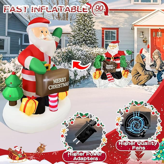 2025 Christamas Inflatable Santa 6FT Holding Sign Santa Claus Christamas Inflatables Outdoor Decorations Xmas Santa Blow Up Yard Decor with 8 Built-in LEDs for Holiday Party Yard Garden Lawn Decor