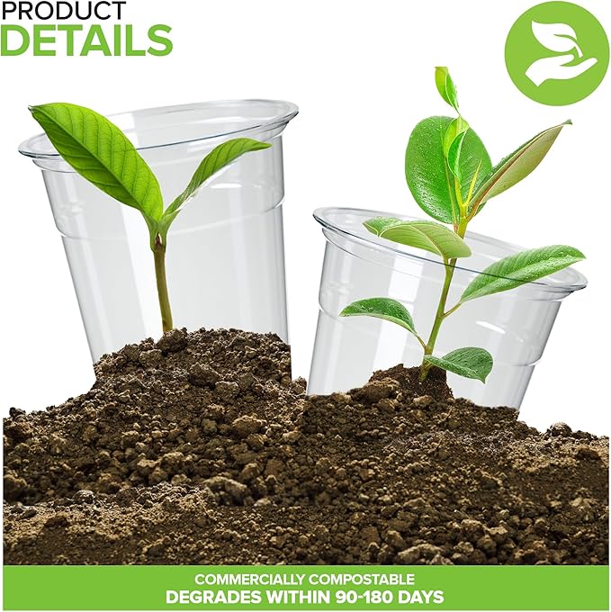 Stock Your Home 16 oz Premium Commercially Compostable Cold Cups (50 Pack), Eco Party Cup, Environmentally Friendly Disposable Sustainable for Water, Wine, Beer Sample