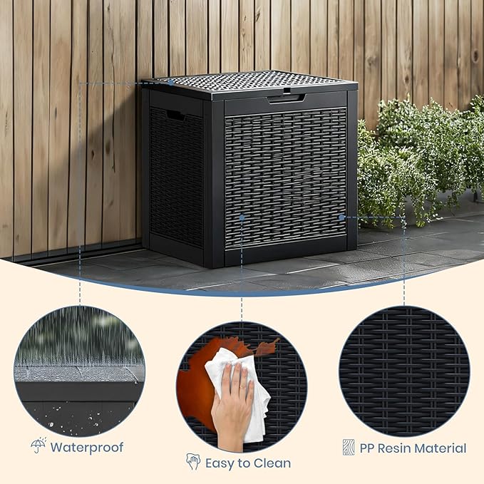 DUMOS 31 Gallon Deck Box, Lockable Outside Storage Box for Outdoor Use, Outside Waterproof Resin Package Delivery Box for Backyard Patio Garden