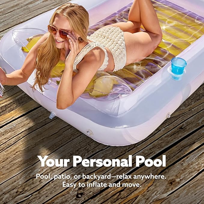 SLOOSH Inflatable Tanning Pool Lounger Float, 70" x 46" Pool Floats Adult with Pillow, 4 in 1 Suntan Tub Raft Floatie,Sunbathing Bed Lounge for Water Blow Up Kids Ball Pit Party Gifts, L-Golden White