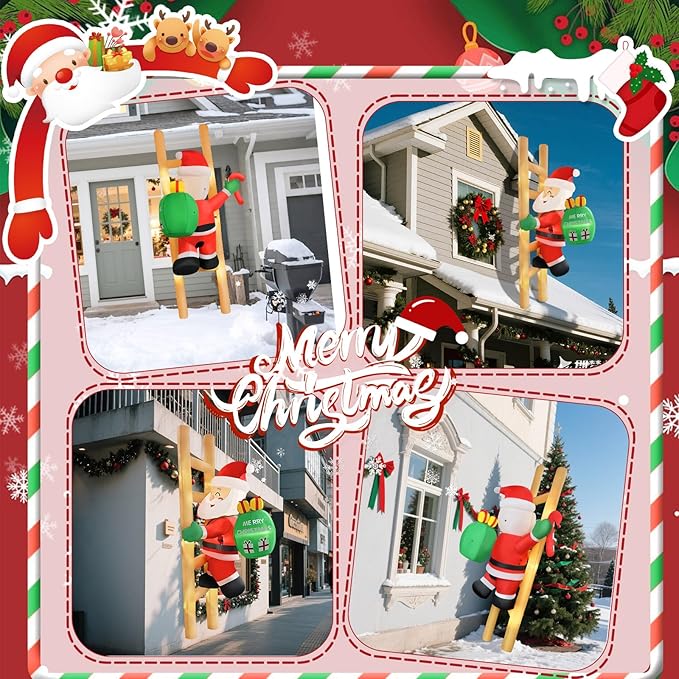 2025 Christamas Inflatable Santa 8FT Climbing Santa Claus with Gift Bag Inflatables Christamas Outdoor Decoration Xmas Santa Blow Up Decor with Built-in 9 LEDs for Holiday Party Yard Garden Lawn