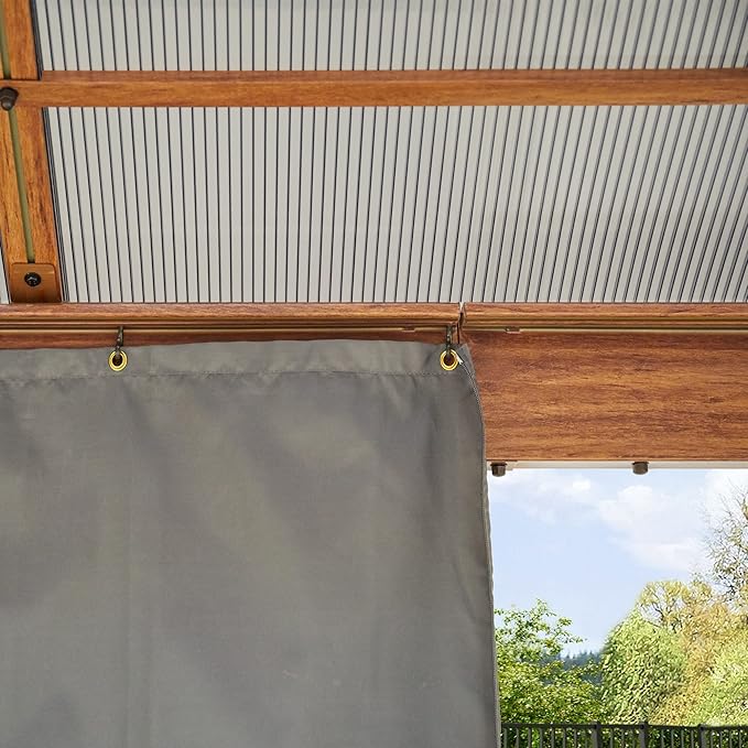 TOOLPORT Hardtop Gazebo 13x13 ft with Polycarbonate Roof - Wood-Like Finish - 4 Side Panels in Gray
