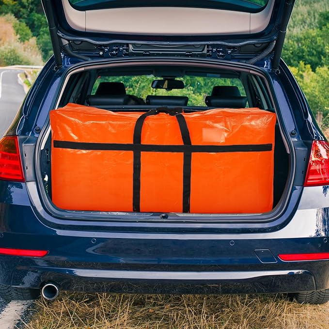 6 Pcs 66 Gallon Large Moving Bags with Zipper and Handles Foldable Storage Duffle Bags Heavy Duty Extra Large Totes for College Dorm Travel Clothes Blankets Bedding Moving (Orange)