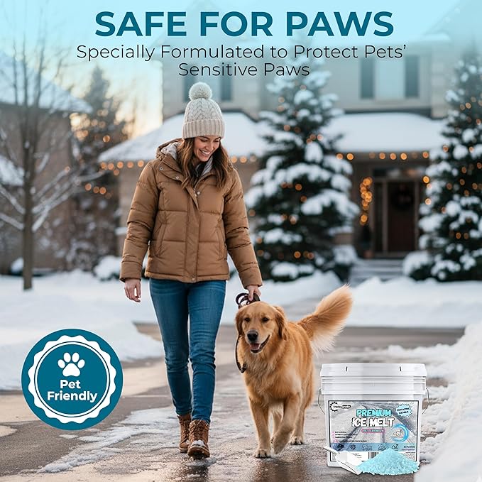 Ice Melt for Snow Pet Friendly - Fast Acting Magnesium Chloride Ice Melt Salt, Snow Salt 30lb Bucket with Scoop