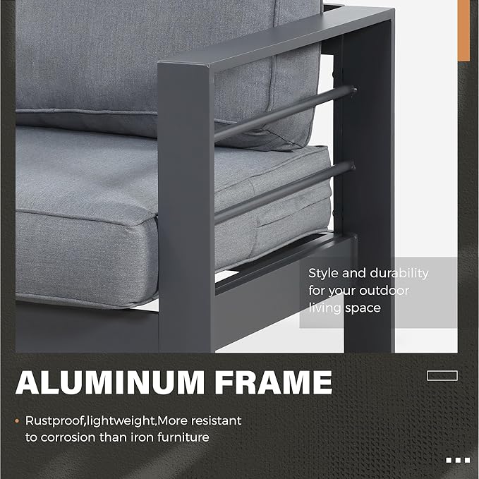 Solaste Outdoor Aluminum Furniture Set - 4 Pieces Patio Sectional Chat Sofa Conversation Set with Table,Grey