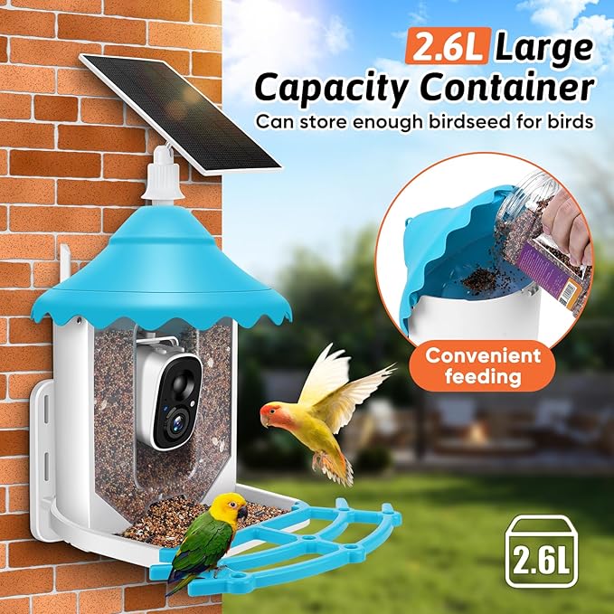 2K HD Smart Bird Feeder Camera with Solar Power, AI Bird Species ID, Auto Video Capture, Instant Notifications, SD&Cloud Storage