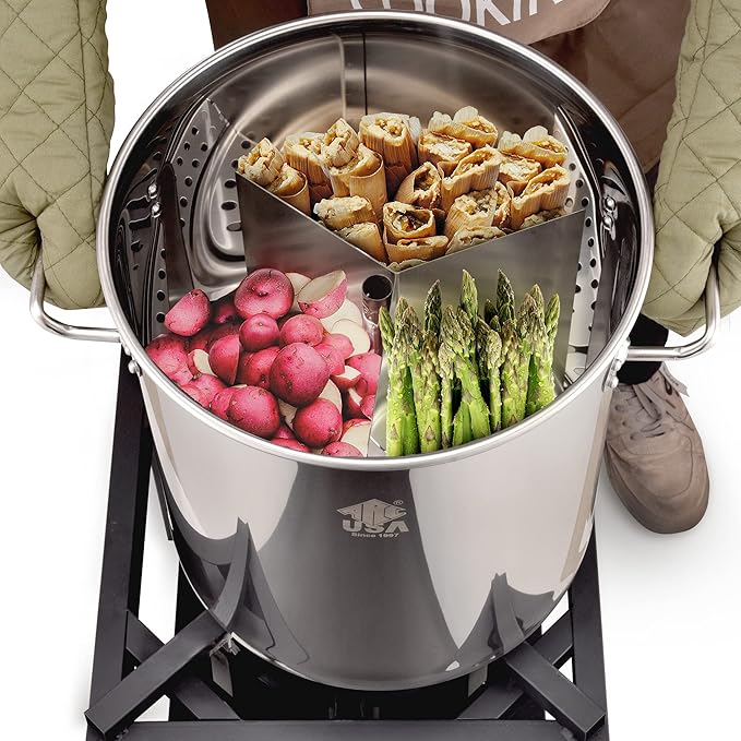 ARC 84-QT Large Stainless Steel Stockpot for Seafood Boiler Crawfish Pot with Basket and Steamer Rack, Outdoor Cooking Pot for Crab Lobster Shrimp Boiling, and Tamales Steamer,20 Gal