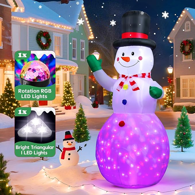Christmas Inflatable Outdoor Decorations, 6.5 FT Snowman Blow Up Yard Decor with 1 RGB LED Lights, Christmas Party Outdoor, Yard, Garden, Lawn Winter Decorations Ornaments