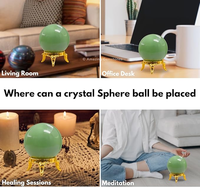 Amazing Gemstone Green Aventurine Crystal Ball with Stand - 2 Inches Crystal Sphere Meditation Balls for Witchcraft and Decorative Balls