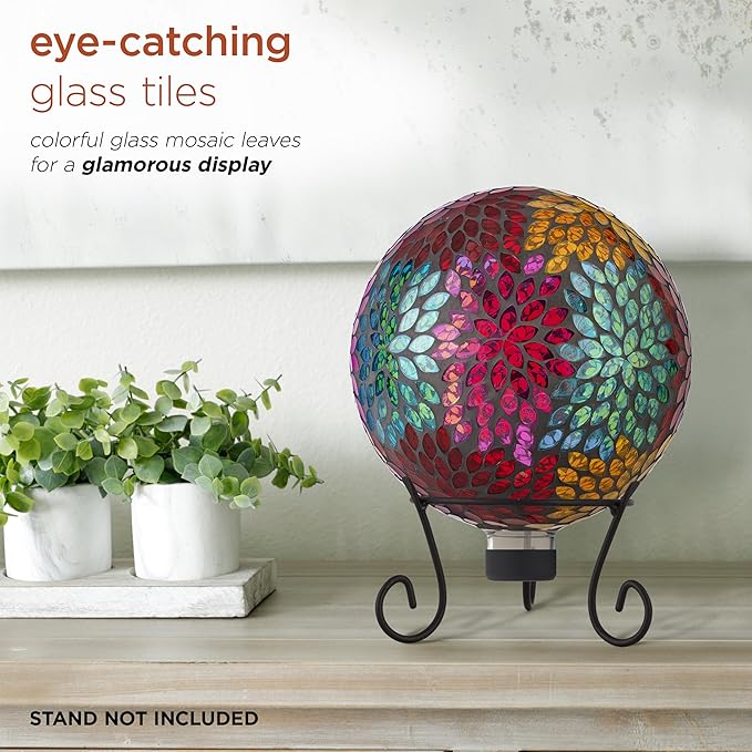 Alpine Corporation HMD172 10" Diameter Indoor Outdoor Glass Gazing Globe Yard Decoration, Mosaic Multicolor Leaf