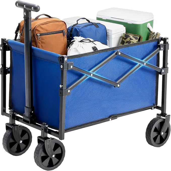 DUMOS Collapsible Wagon with Wheels, 176 lbs Wagons Carts Foldable Wagon Cart with Flexible Handle, Lightweight Portable Folding Utility Grocery Shopping Cart for Grocery Sports Garden Camping