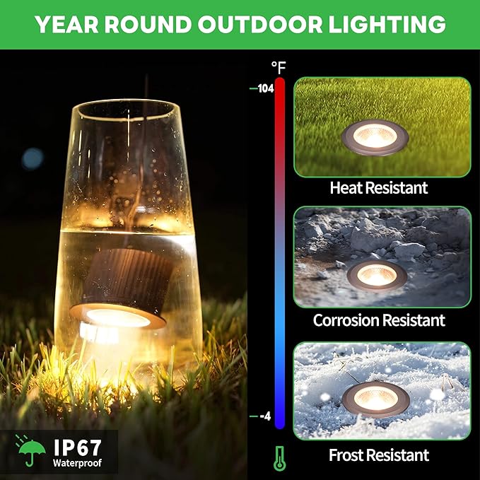 Outdoor Well Lights Low Voltage - 12V LED Inground Fixture, Bright 5 Colors Ground Landscape Lighting, Wired ORB Aluminum for Sideway Pathway Patio 9W 700LM 12 Pack