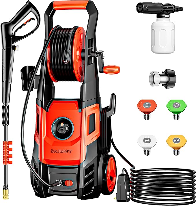 Pressure Washer, Max 2.4 GPM with Foam Cannon & 4 Nozzle Tips, Power Washer for Cars, Fences, Driveways, Home, Patios - Powerful Power Washers Electric Powered